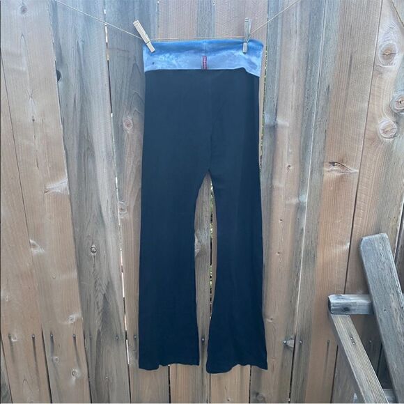 Hard Tail Forever Marble Fold Over Black Boot Cut Flare Yoga Legging Pants S - Picture 1 of 6